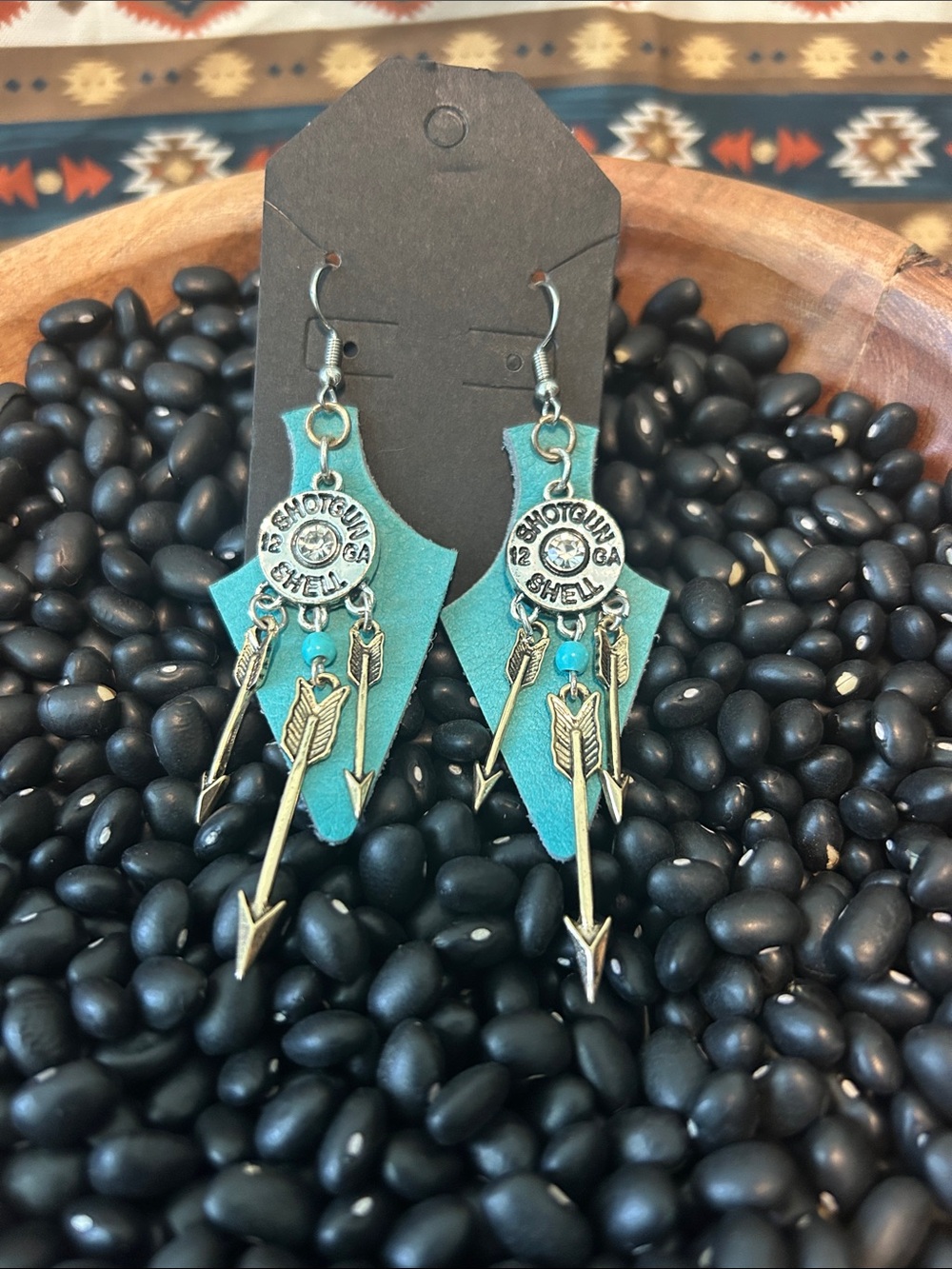 Turquoise Arrow & Shotgun Shell Statement Dangle Earrings